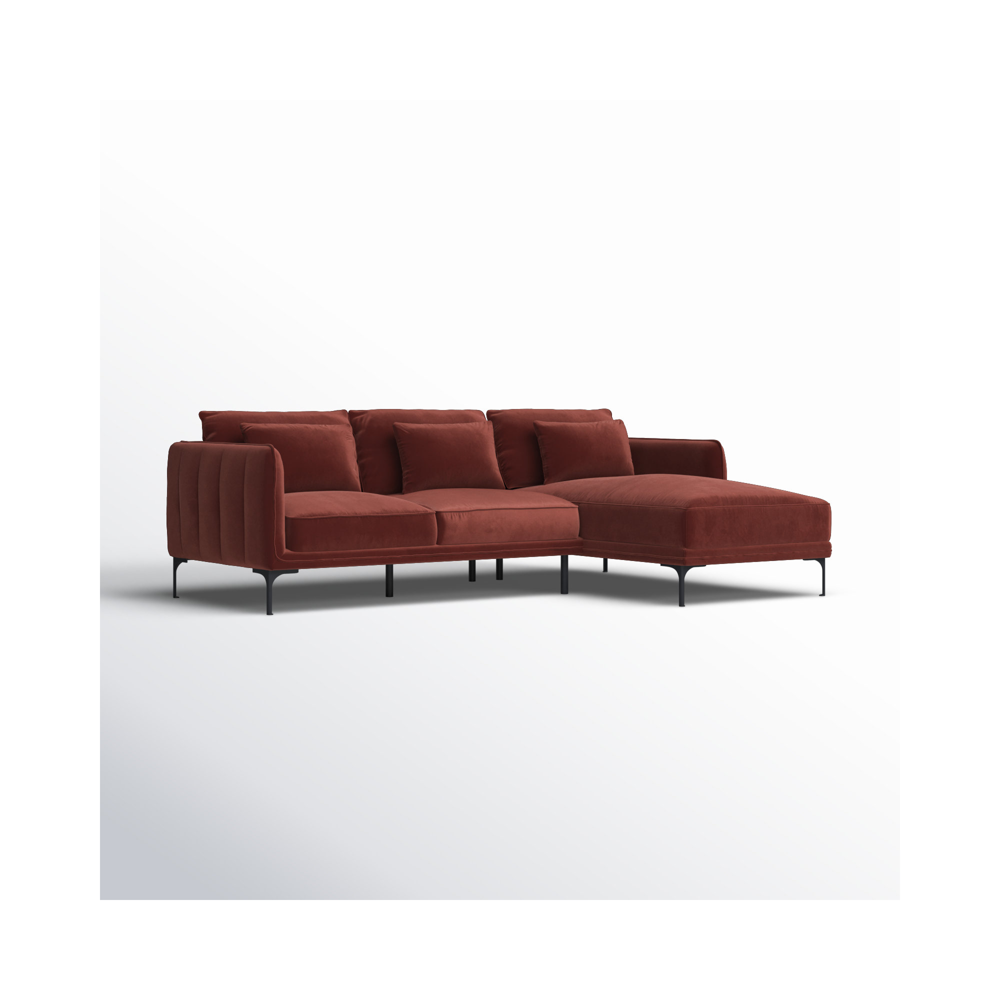 Rae Upholstered Chaise L-Sectional, Right Hand Facing, Cinnamon Cotton Blend