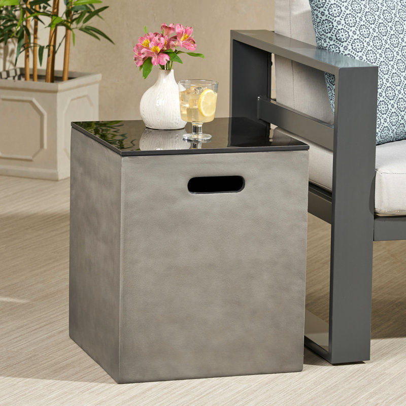 Table d'appoint légère en béton pour réservoir avec plateau en céramique noir et gris comme support