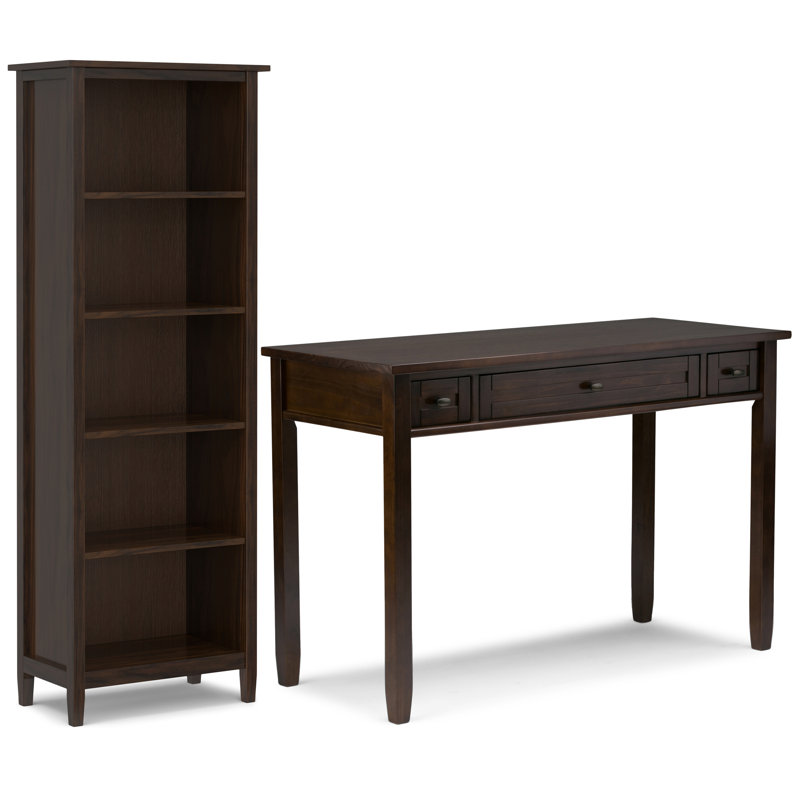 Grier Solid Wood Transitional 48 Inch Wide Desk With 26 Inch Wide Bookcase In Tobacco Brown (set Of 2), Tobacco Brown
