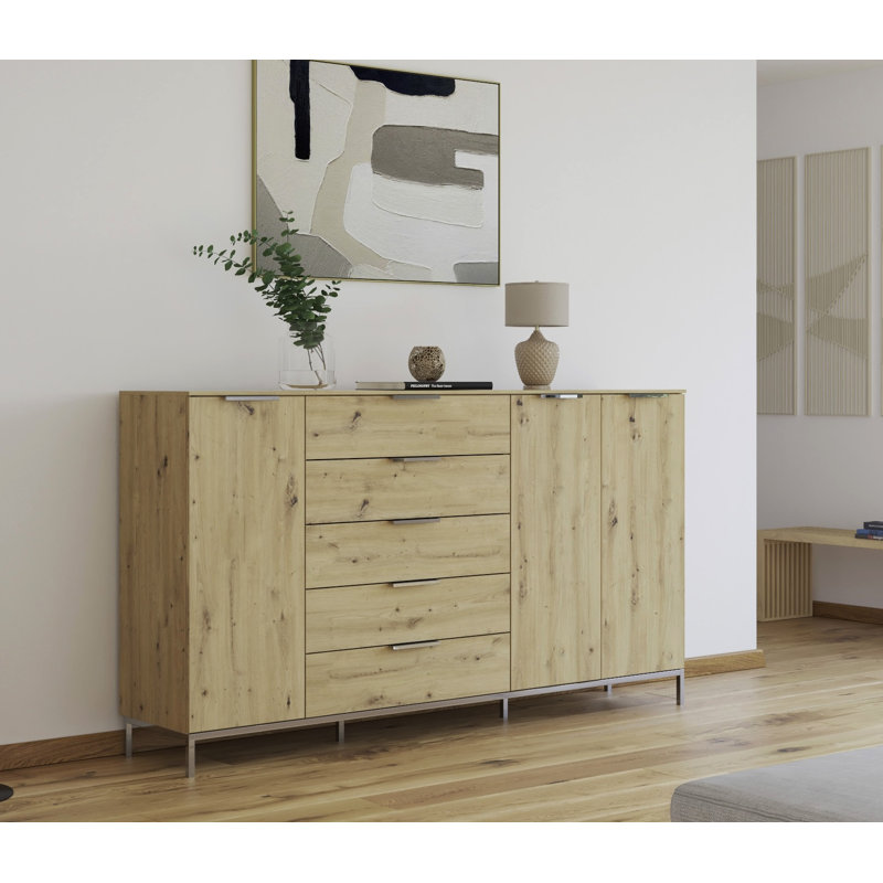Flipp 5 - Drawer Chest of Drawers, Artisan Oak/Chrome