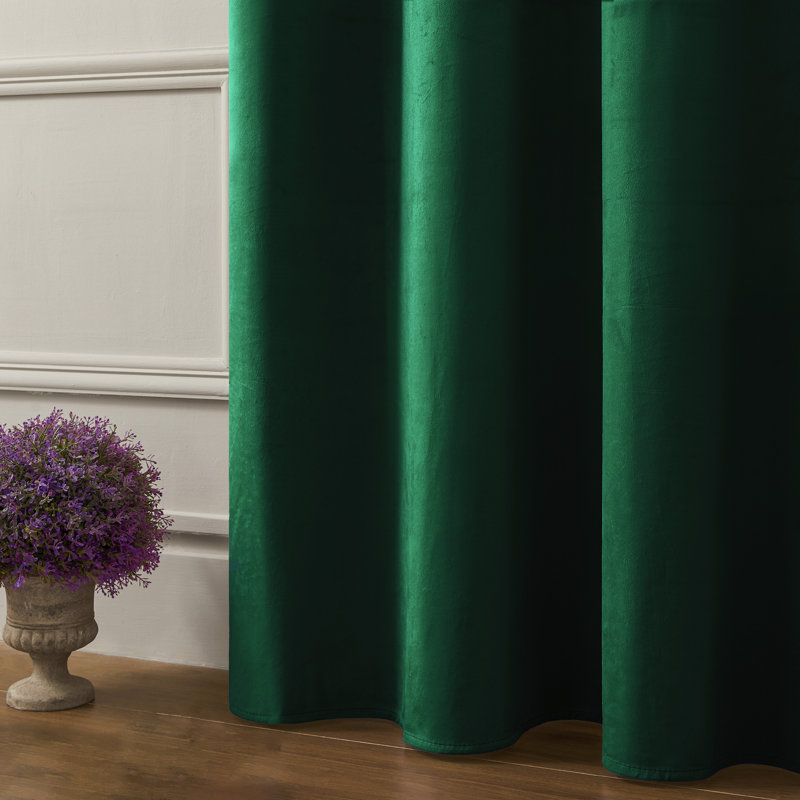 4Pcs Velvet Solid Color Metal Grommets Room Darkening Curtain Panels (Set of 4), 52" W x 108" L, Dark Green