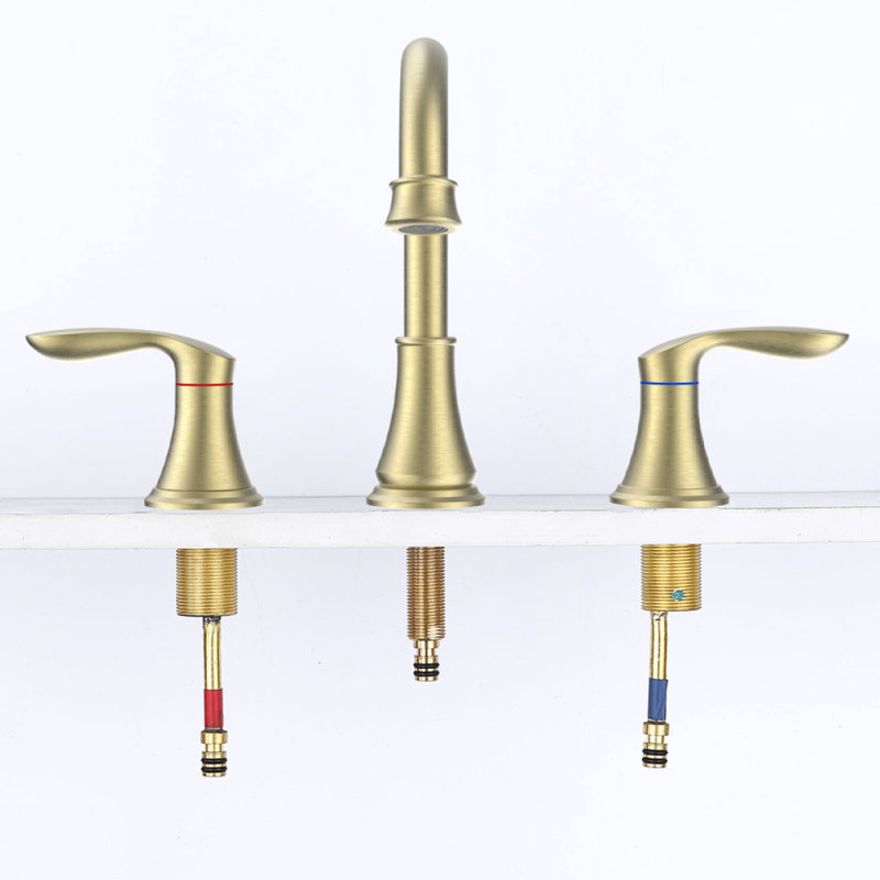 2-Handle 8 Inch Widespread Bathroom Sink Faucet Brushed Gold Lavatory Faucet 3 Hole 360° Swivel Spout Vanity Sink Basin Faucets 3008B-NA