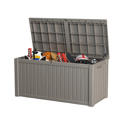 Outdoor Storage Deck Box, 150 Gallon Resin Patio Bin & Bench by EVAJOY