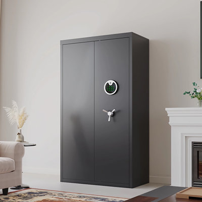 30-35 Large Gun Safe for Rifles and Pistols, Unassembled Rifle Safe With LCD Keypad and Adjustable Shelf, Digital Gun Cabinet for Home and Shotguns with Mute Function & Dual Alarm