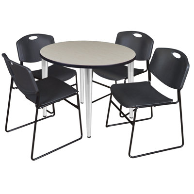 Kahlo Round Breakroom Table Top, Chrome Base & 4 Zeng Stack Chairs