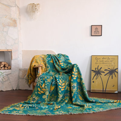 Spring-Autumn Reversible Butterfly And Floral Tassel Blanket