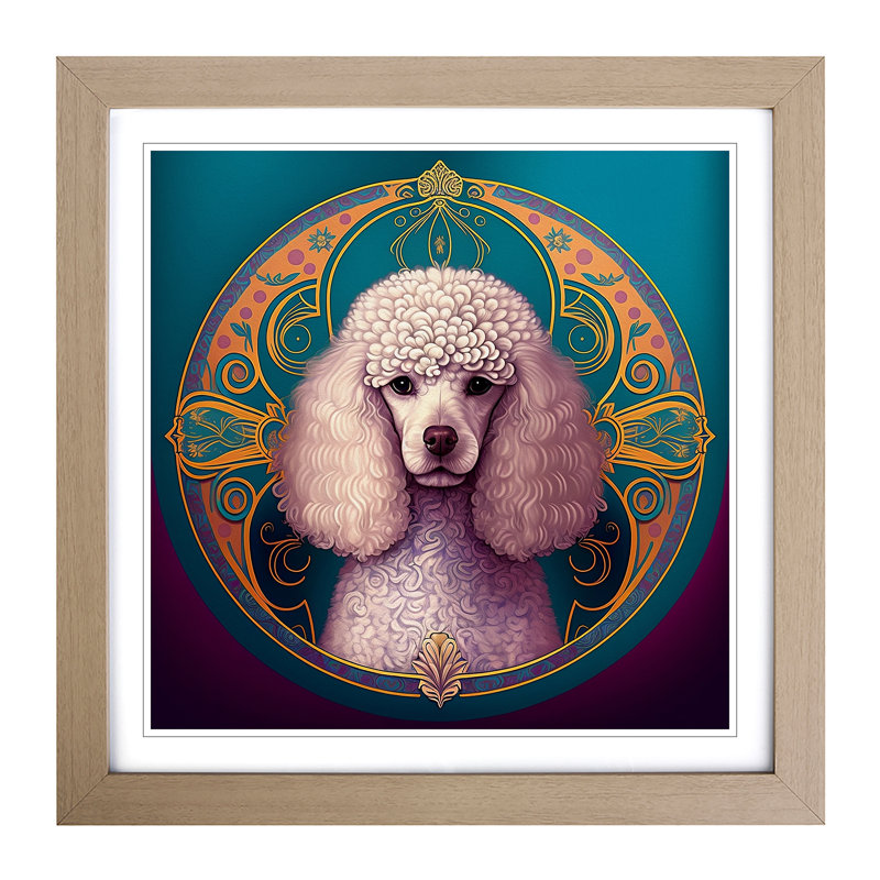 Poodle Dog Nouveau - Single Picture Frame Print on Wood, Oak