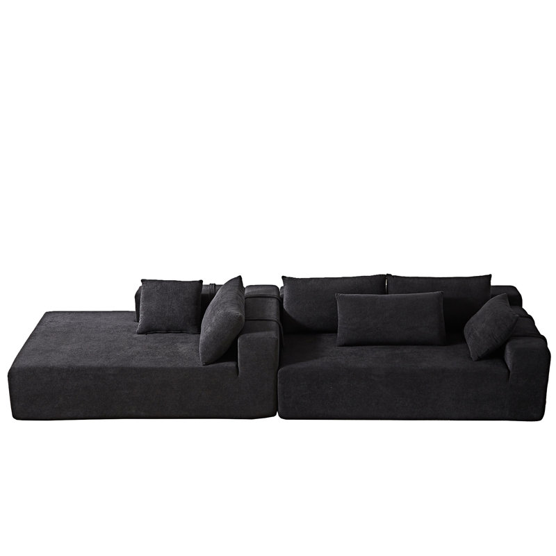 Upholstered Sectional Sofas, Left Hand Facing, Black Chenille