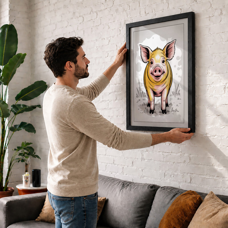 Gentle Pig Portrait Modern - Print, A3 - 42.0 x 29.7 cm, Oak