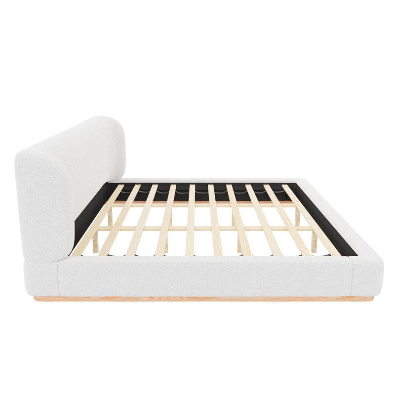 Très grand lit plateforme tapissier à profil bas, White, Très grand lit