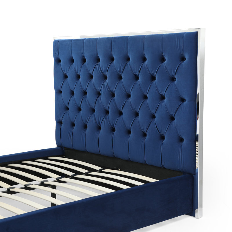 Lotman Velvet Upholstered With Silver Frame, Blue, King