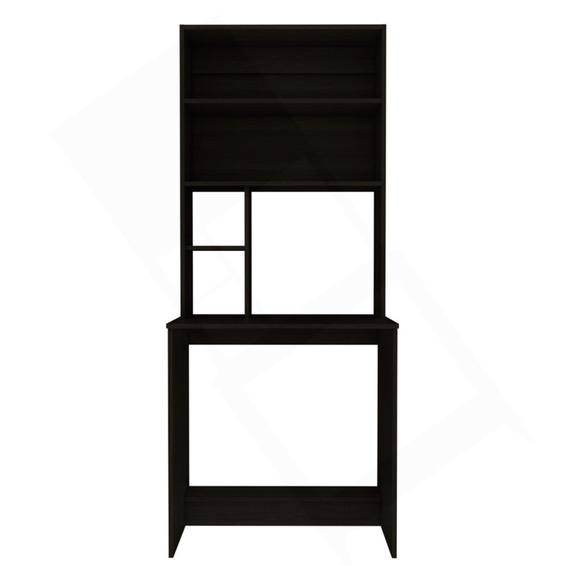 Bureau d'ordinateur avec huche, tablette inférieure, quatre tablettes, noir
