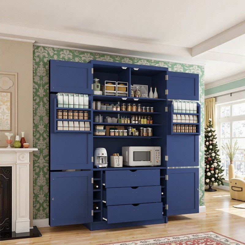 Armoire de cuisine, rangement de style shaker de 41,3 po de large avec prises de courant et tablettes réglables, Bleu