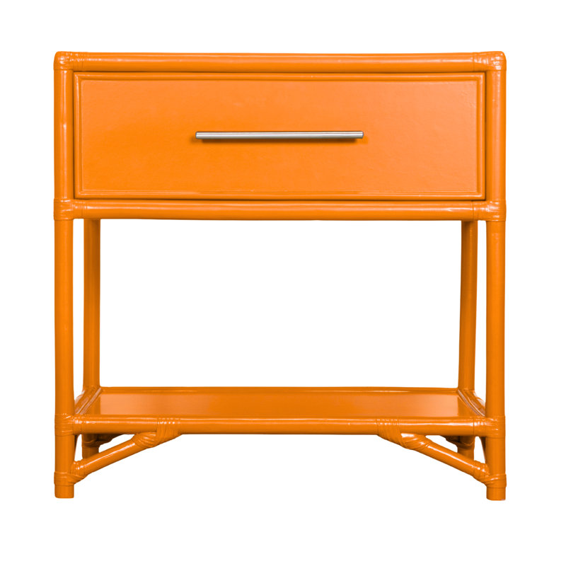 Olivia Collection 1 - Drawer Rattan Nightstand, Citrus Orange