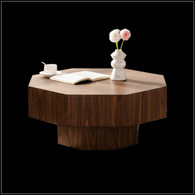 30.51 Inch Octagonal-Shaped Wooden Coffee Table, Walnut Finish, Perfect For Living Room And Bedroom Decor