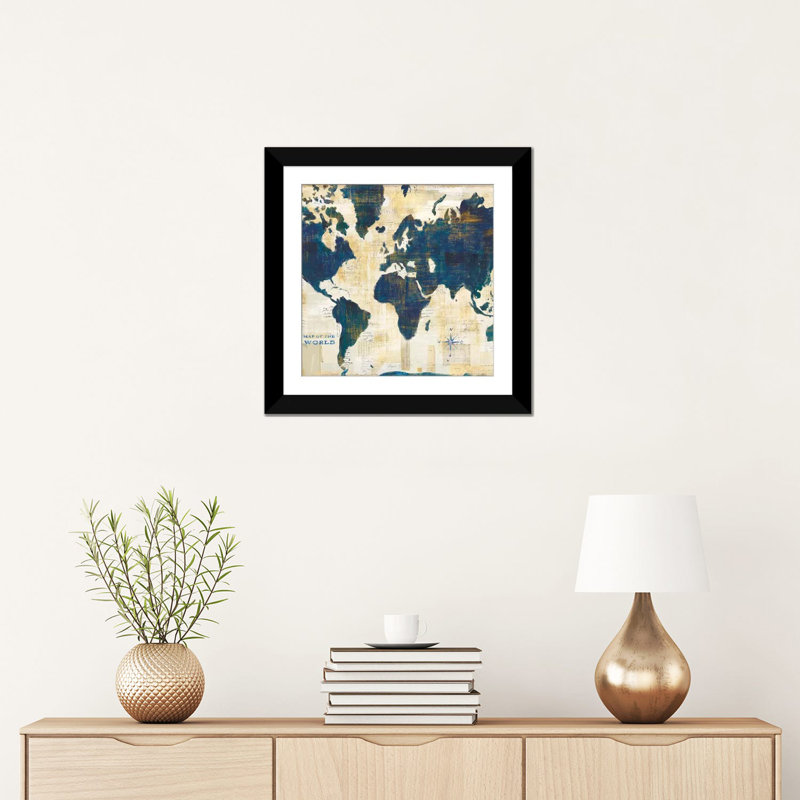 « square map collage square », impression sur toile, H 16 po x l 16 po x P 1 po, Papier avec cadre noir, Blanc