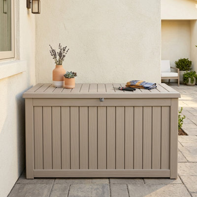270 Gallon Durable resin outdoor storage deck box with waterproof uv-resistant design, ideal for patio cushions, pool toys and garden tools, Gray