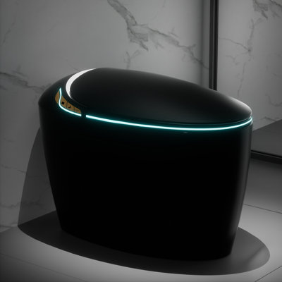 Yingze Luxury Black Smart Toilet with Bidet, Auto Flush, Heated Seat & Dryer, Dual Control (Remote + Side Button), LED Night Light, 1.28 GPF High-Efficiency Elongated One-Piece