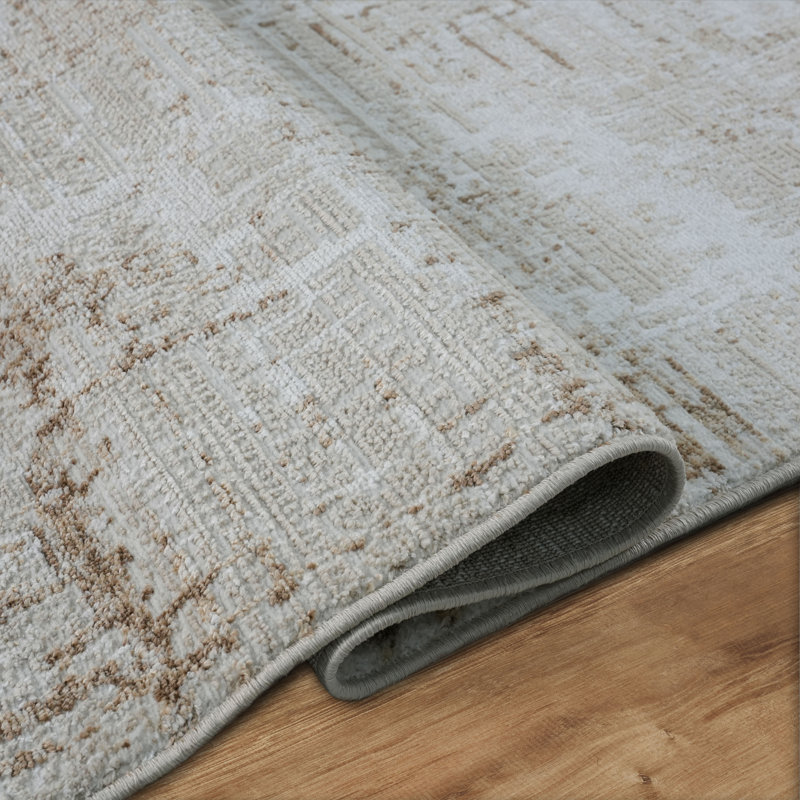 Leala Ivory & Brown Abstract High-Low Modern Rug, Ivory/Brown, 12'2" x 15'2"