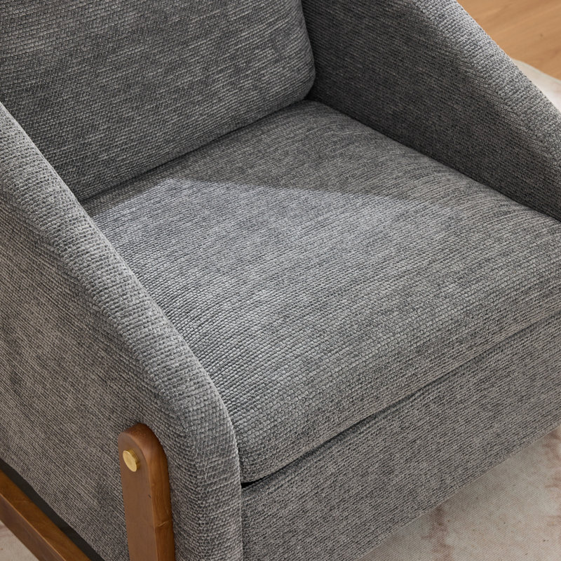 Fauteuil d'appoint rembourré avec base d'appoint en bois, Duplicata gris chenille