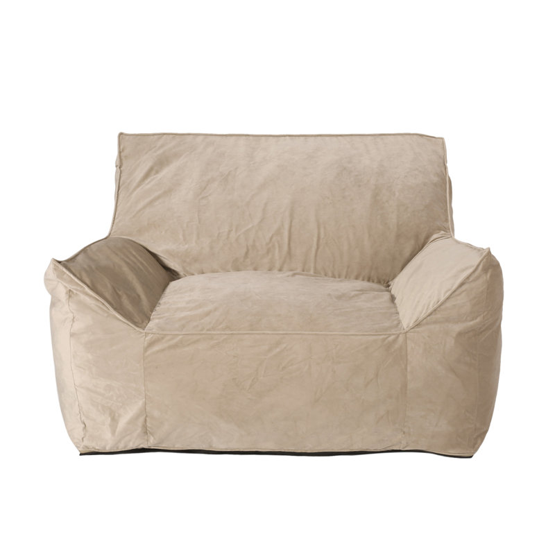 Allea Velveteen Bean Bag Chair With Armrests, Taupe Velvet, 30" H x 42" W x 40" D 