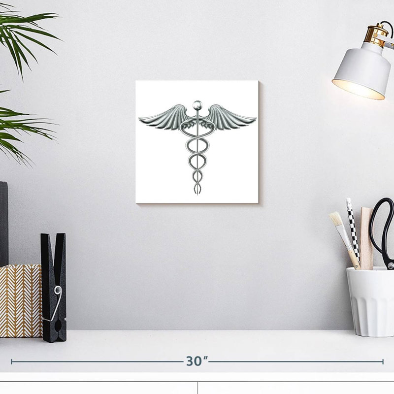 Symbole Alcaraz médical caducée argenté, H 10 po x l 10 po