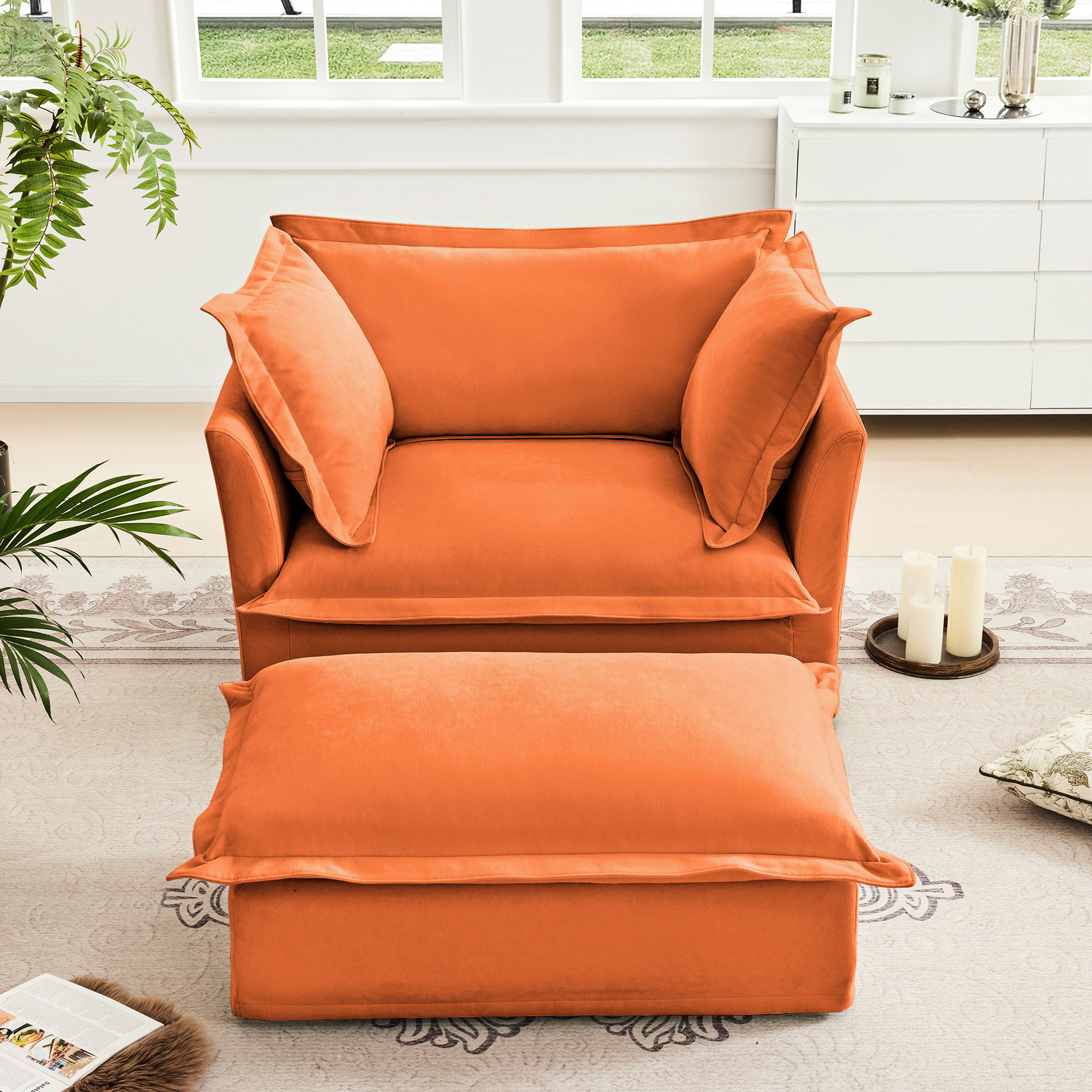 Latitude Run® Orange Upholstered Armchair With And Large Soft Pillows