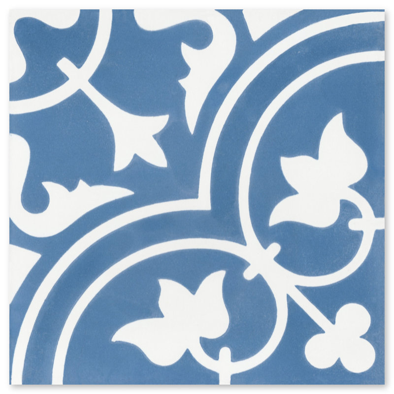 Tulips 8" x 8" Cement Patterned Wall & Floor Tile, Royal
