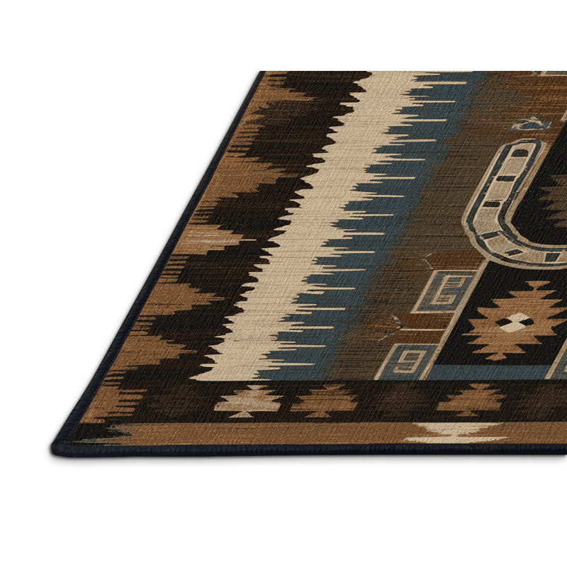  Tapis lavable à motif de fer à cheval du Sud-Ouest, Carré 5 pi x 5 pi