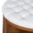 Large round ottoman coffee table | 2-tier button tufted design | wood shelf storage | waterproof linen upholstery | wheeled footrest