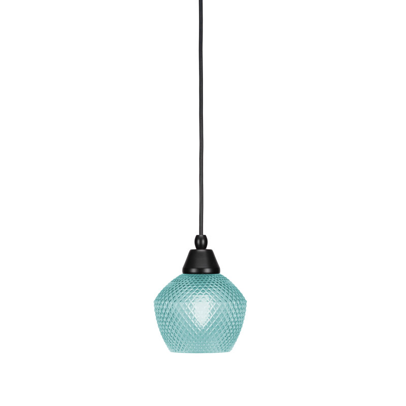 Mini-luminaire suspendu tout verre avec verre texturé de 6 po, Bleu sarcelle, Chrome, Bleu sarcelle