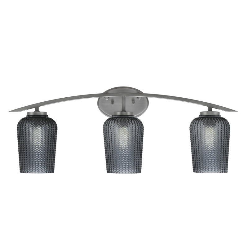 Kurve 3 Light Bath Bar With 5" Textured Glass, Silver, Smoke