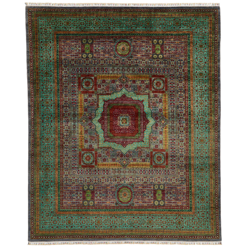 Tapis tribal turc mauve et vert 8 x 10