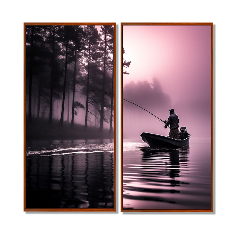 «Fishing At The Lake I» - ensemble d'art mural chasse et pêche, H 40 po x l 40 po, Brun