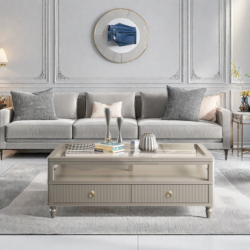 Table basse de style italien avec rangement, H 18,9 po x L 31,5 po x l 31,5 po