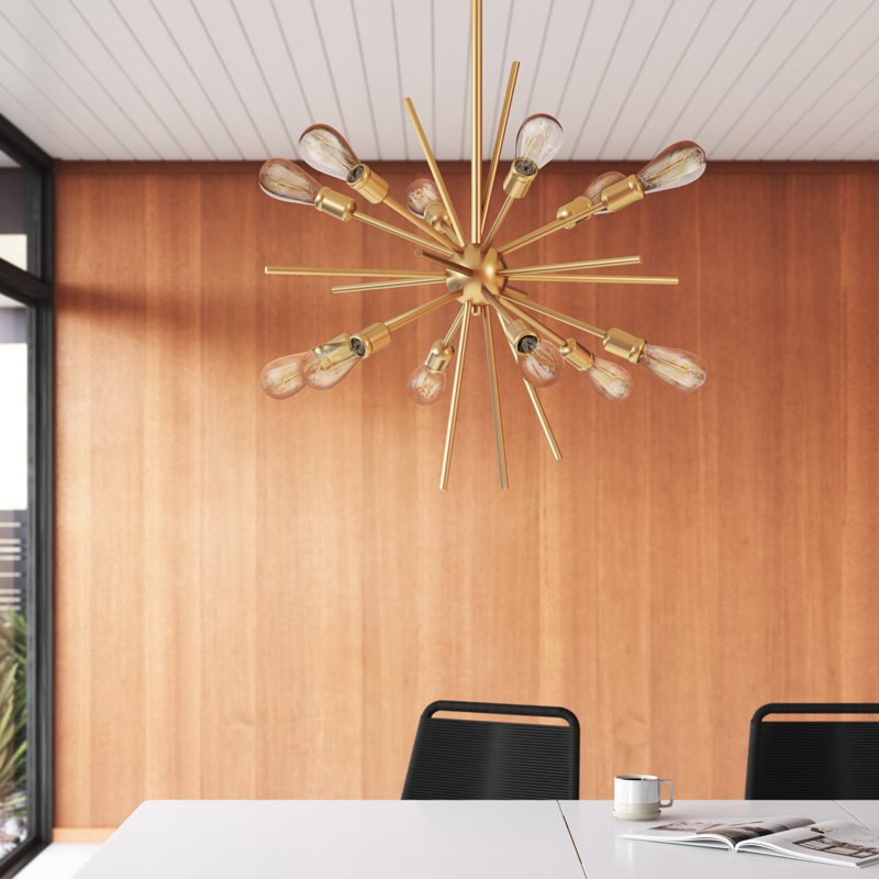 Morrison 12 - Light Dimmable Sputnik Modern Linear Chandelier, Natural Brass
