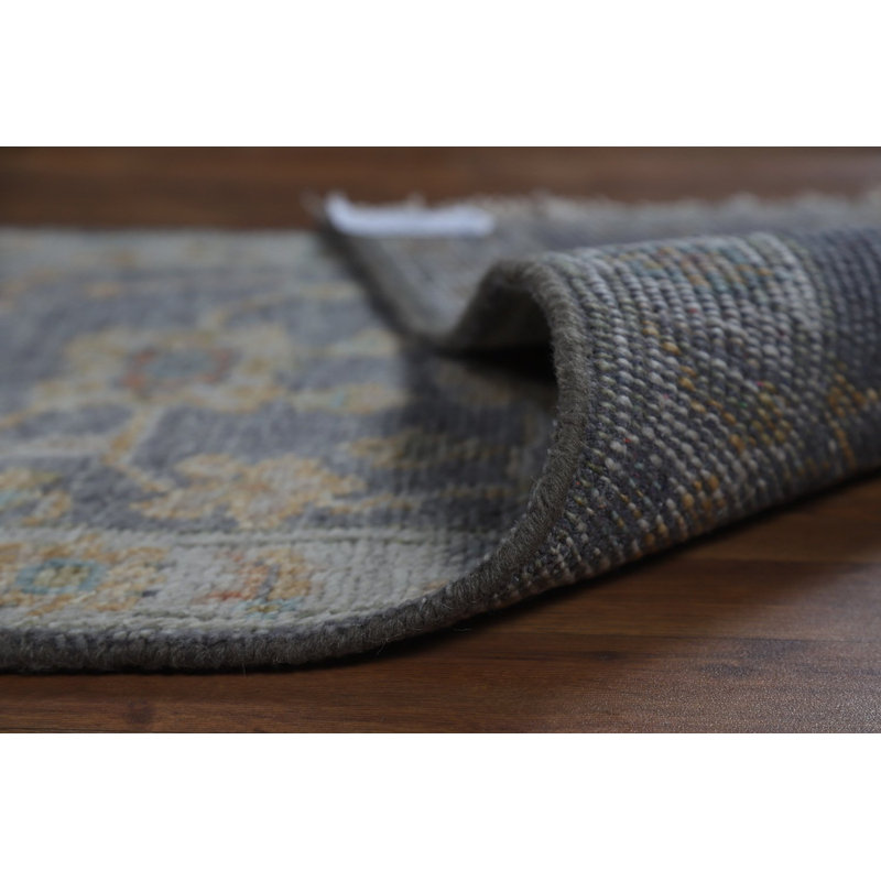 Tapis de couloir indien en laine ardoise Oushak 3 x 8