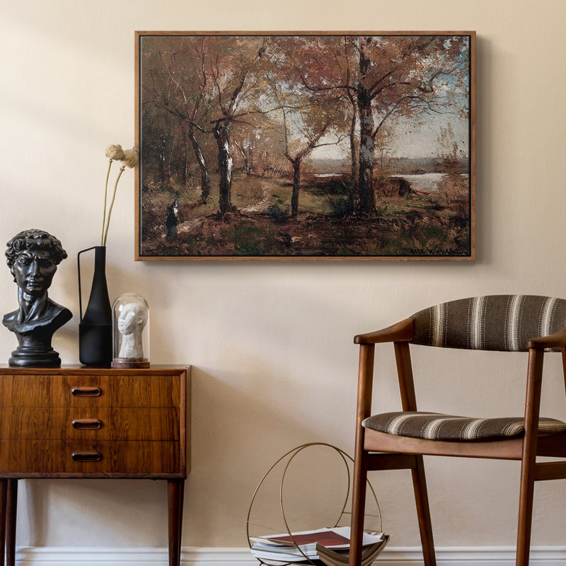 Paysage rétro CCXVII, H 27 po x l 41 po x P 2 po, Toile encadrée noyer flottant