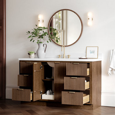 Meuble-lavabo simple en bois massif avec plateau en quartz 1,5 po Haun