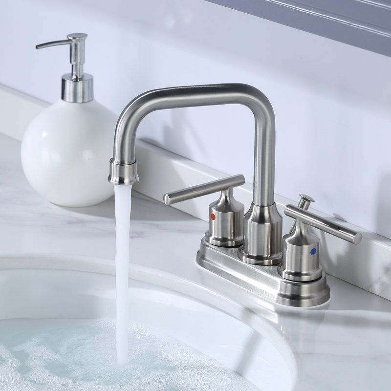 Robinet de salle de bain central à 4 poignées à arche haute 4 po avec drain, Nickel brossé