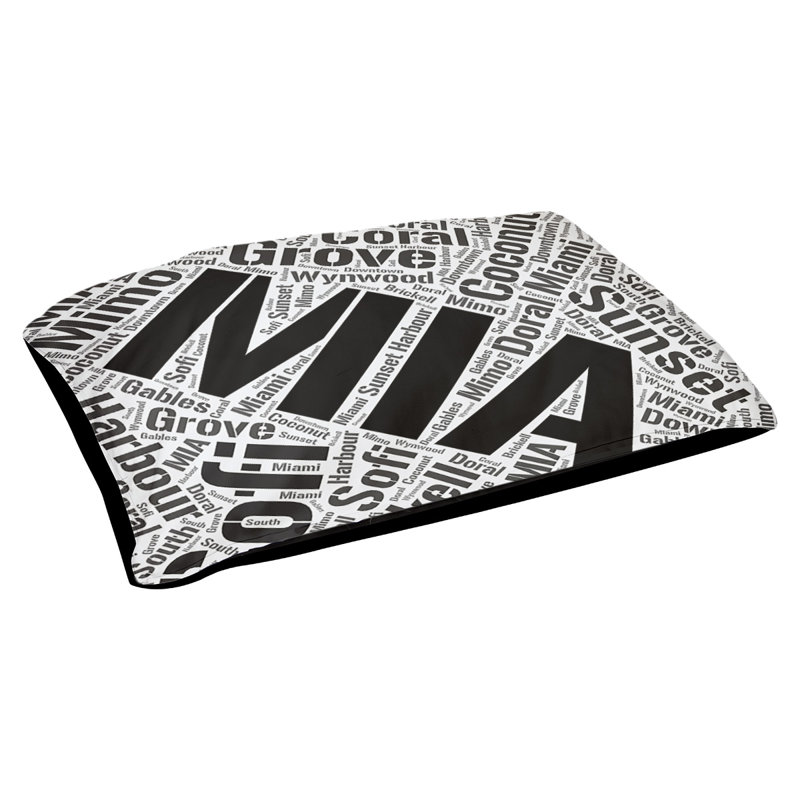 Coussin de chien « districts », Très grand (H 17 po x l 50 po x P 40 po), Noir, Miami