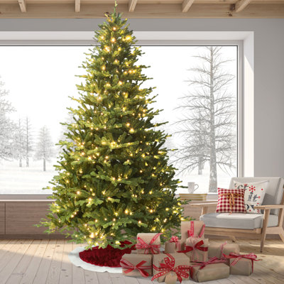 Fraser Hill Farm 9 ft. Oregon Pine Artificial Prelit Christmas Tree with Remote and Warm White LED Lights and Timer