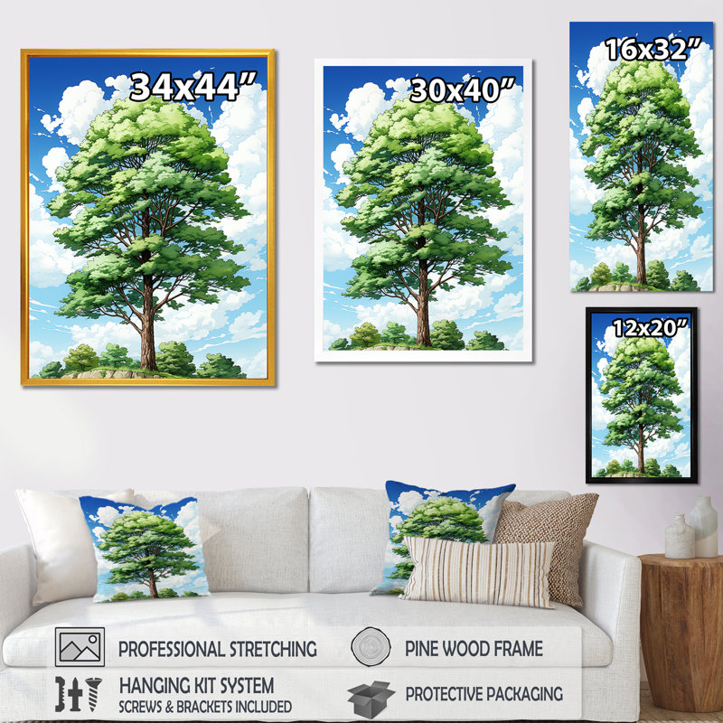 «Sunny Green American Basswood Tree Essence II», art mural arbre, H 20 po x l 12 po x P 1 po, Cadre simple noir