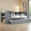 Premium Twin Size Daybed With Trundle – Solid Wood Daybed Frame Featuring Ample Storage Drawers And Side Shelves, Built-In Desk For Multifunctional Use, No Spring Box Needed, Grey-1990898130-1990898124