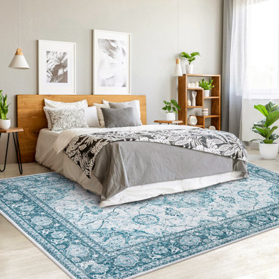 Tapis floral rétro Boho à poils courts, doux, lavable et antidérapant