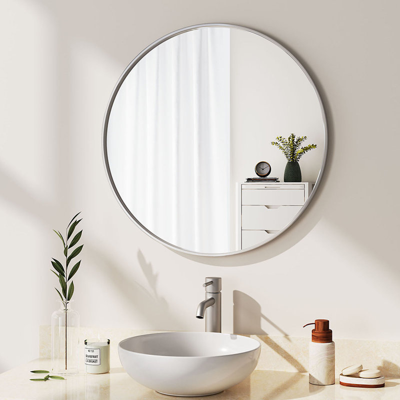Baum Nordic Round Bathroom Framed Mirror Wall Hanging, 50cm H x 50cm W x 3.5cm D, White