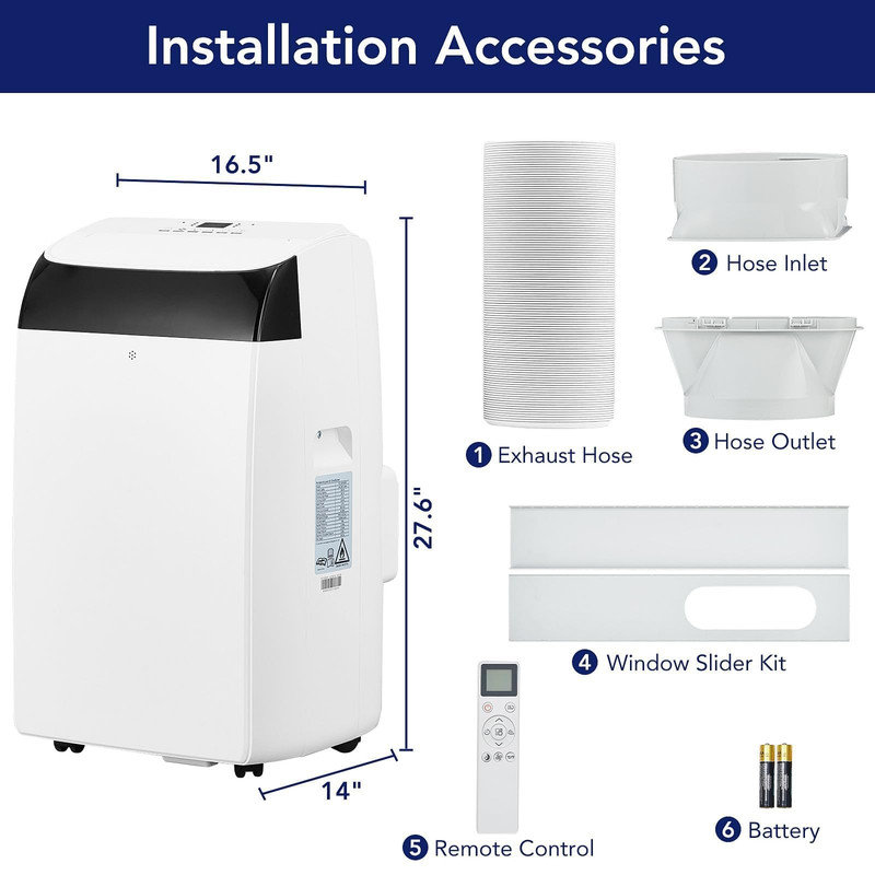 Unité de climatisation portative 2 PCS 14 000 BTU, climatiseur autoportant 3 en 1 avec télécommande, déshumidificateur et ventilateur, refroidit 750 pieds carrés
