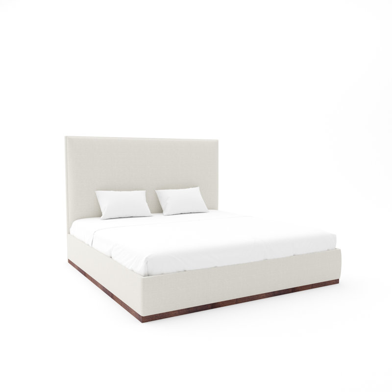 Lindley Custom Upholstered Bed with Wood Base, Posh Life Performance Velvet Dove, King, Weathered