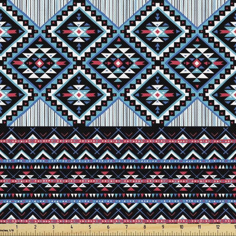 Aztec Design Fabric in Green / Red / Blue / Gold, Home Decor / Drapery, 54 Wide, By the Yard