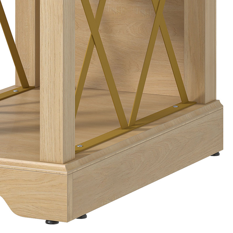 Table de bout 25,9 po H Farmhouse avec prises de courant, Brun / Blanc